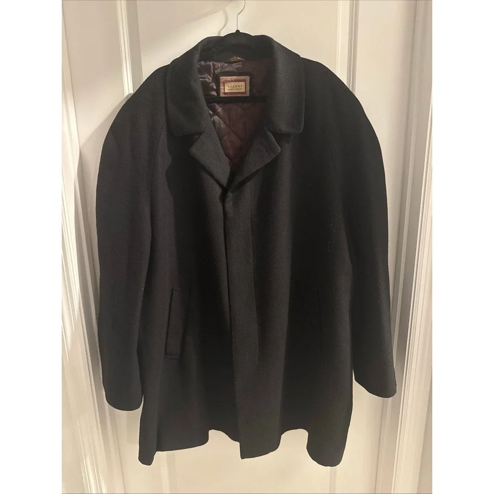 Cianni Cellini Men's Black Wool Coat Size 52R Designed In Italy EUC